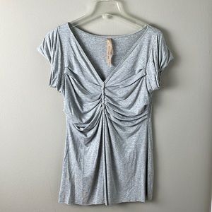 Anthropologie Light Gray Ruched Front Short Sleeve Top